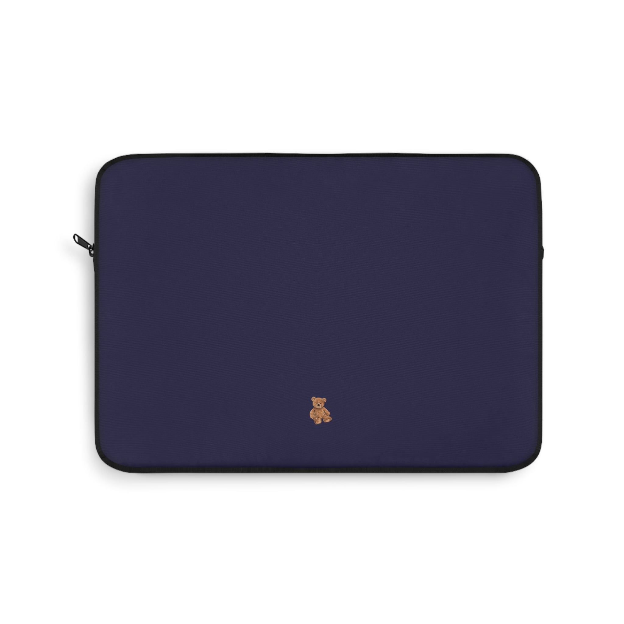 Navy blue mini sleeve with teddy bear emblem and zip closure