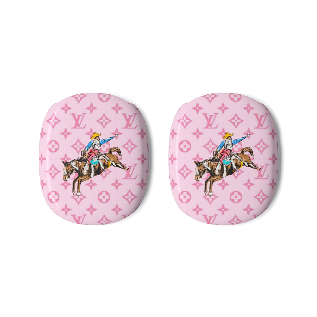 AirPods Max case cover set with pink monogram pattern and western cowboy on each pad