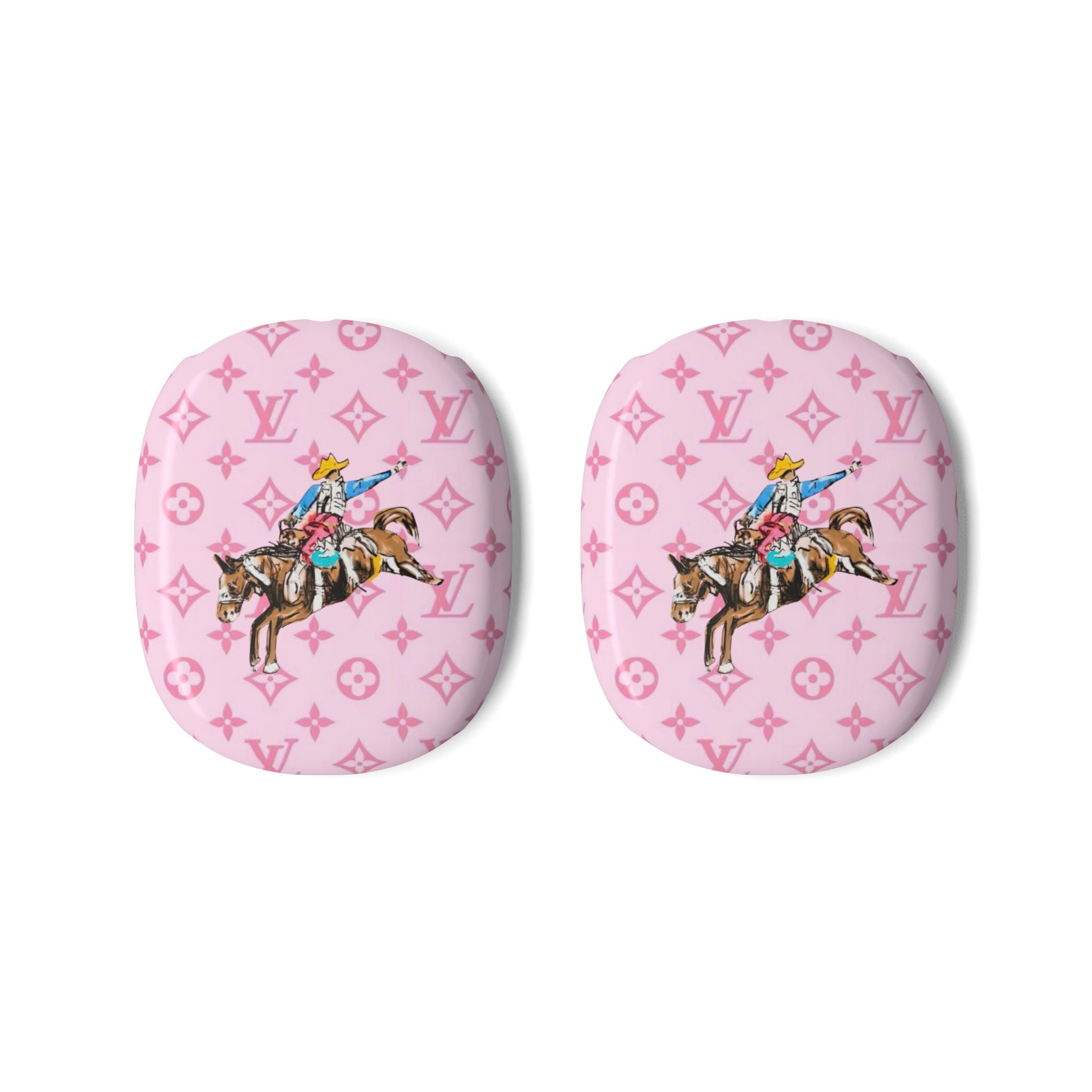 AirPods Max case cover set with pink monogram pattern and western cowboy on each pad
