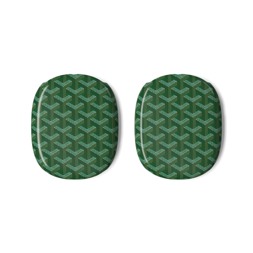 Goyard AirPods Max ear cup covers in green, circular patterned pair
