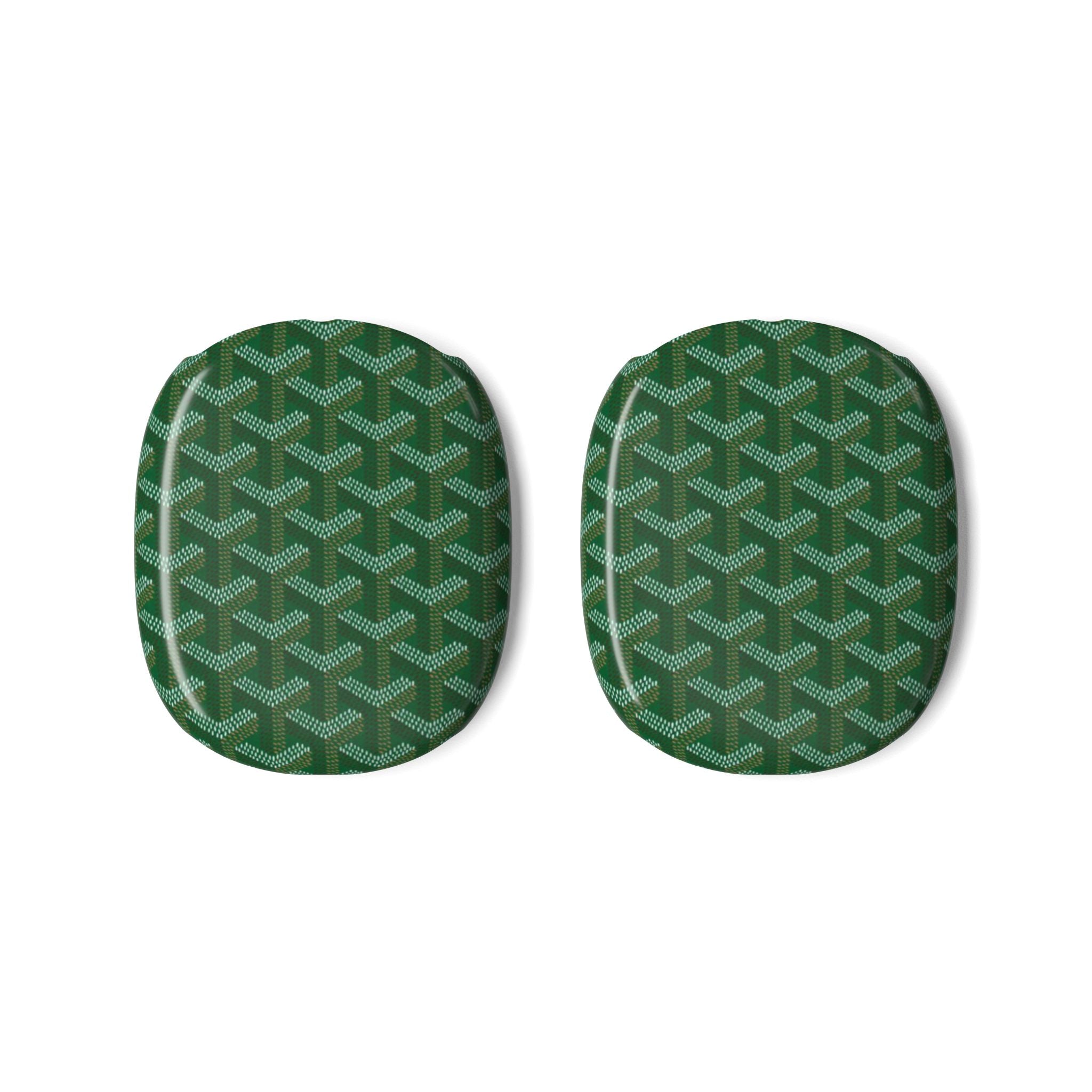 Goyard AirPods Max ear cup covers in green, circular patterned pair