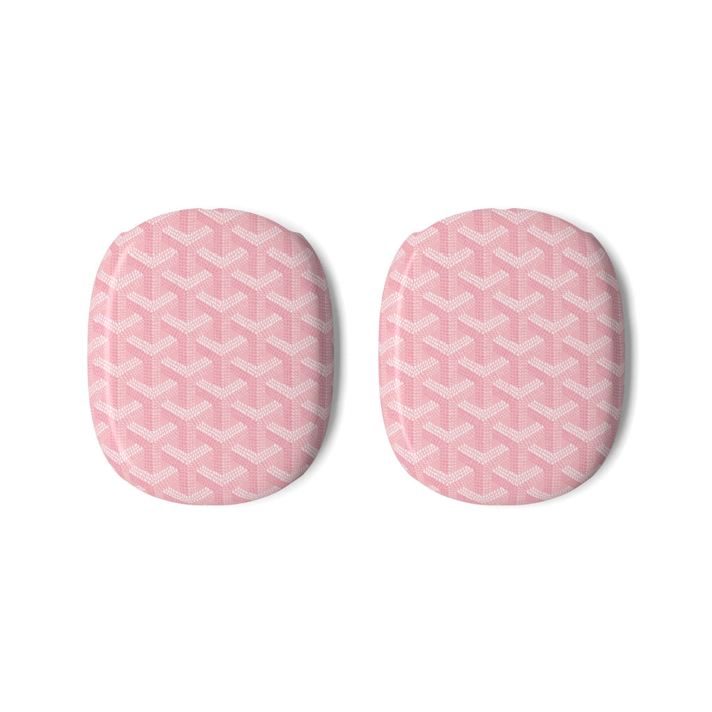 AirPods Max case covers in pink with white chevron Goyard-style pattern