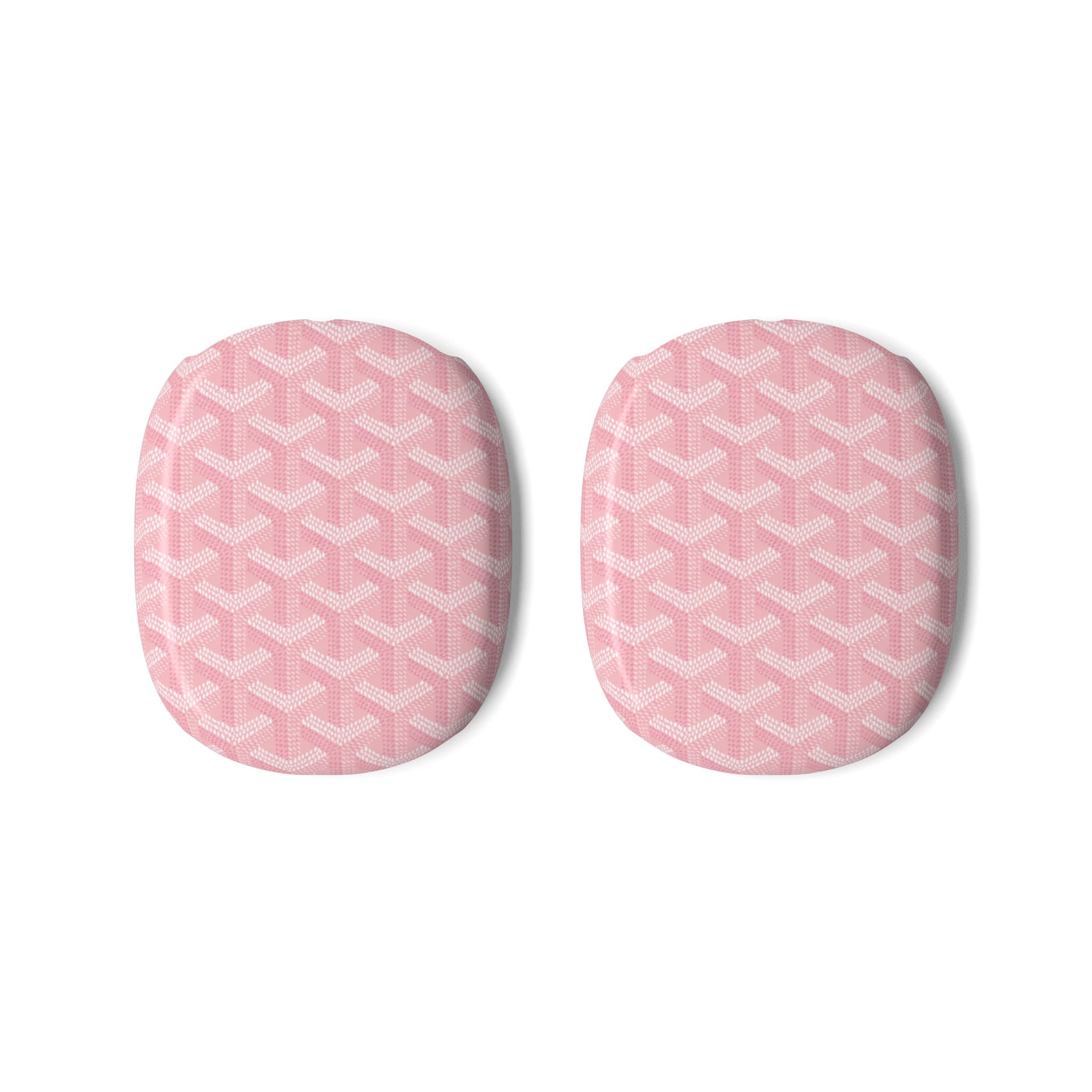 AirPods Max case covers in pink with white chevron Goyard-style pattern