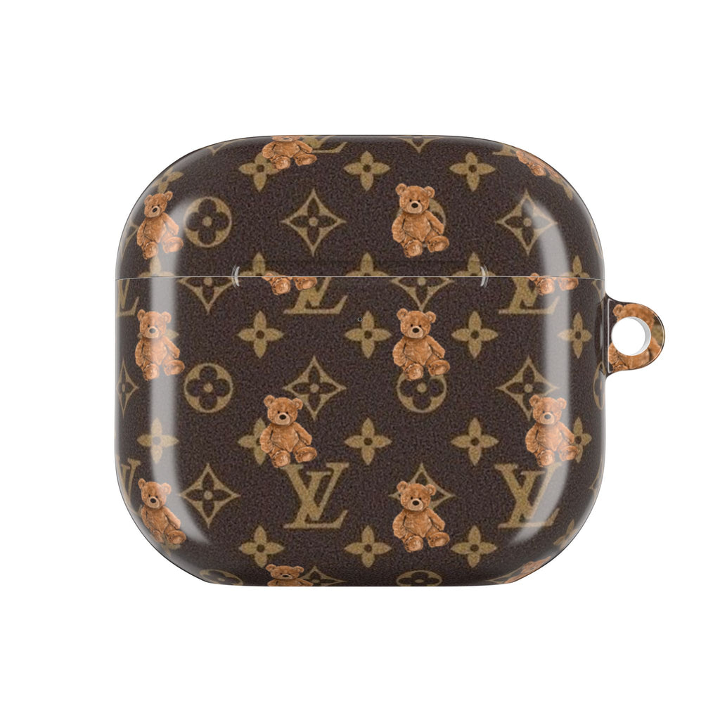 LV monogram teddy bear AirPods case, front view