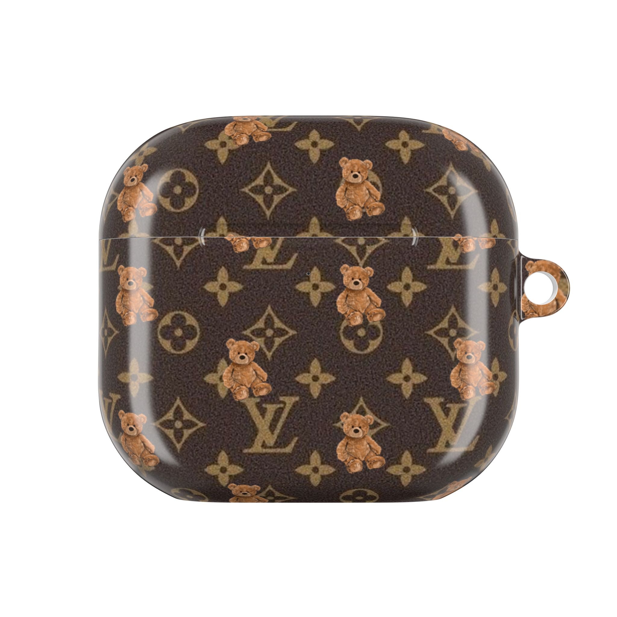 LV monogram teddy bear AirPods case, front view