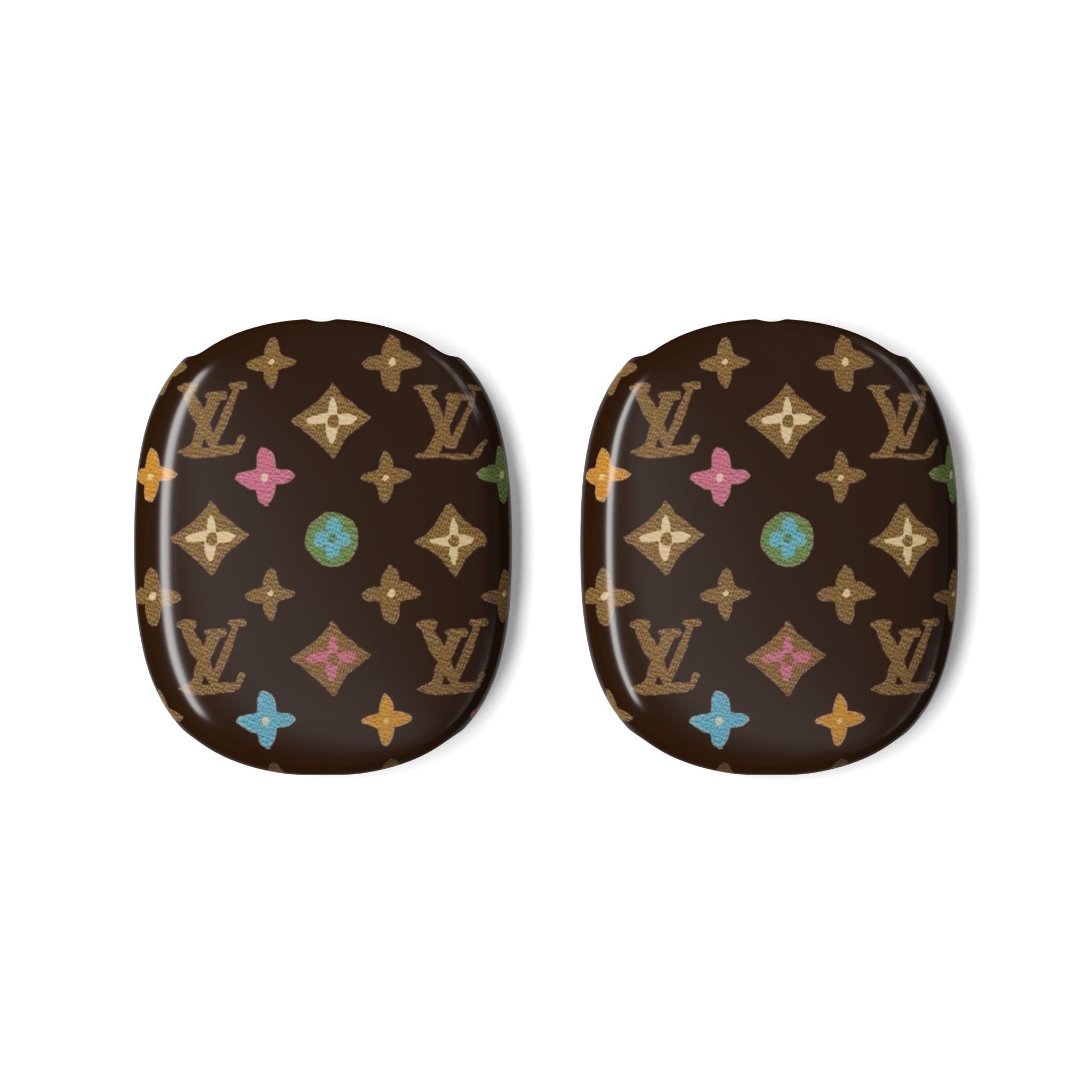 AirPods Max case covers, brown with multicolor monogram pattern, 2-pack