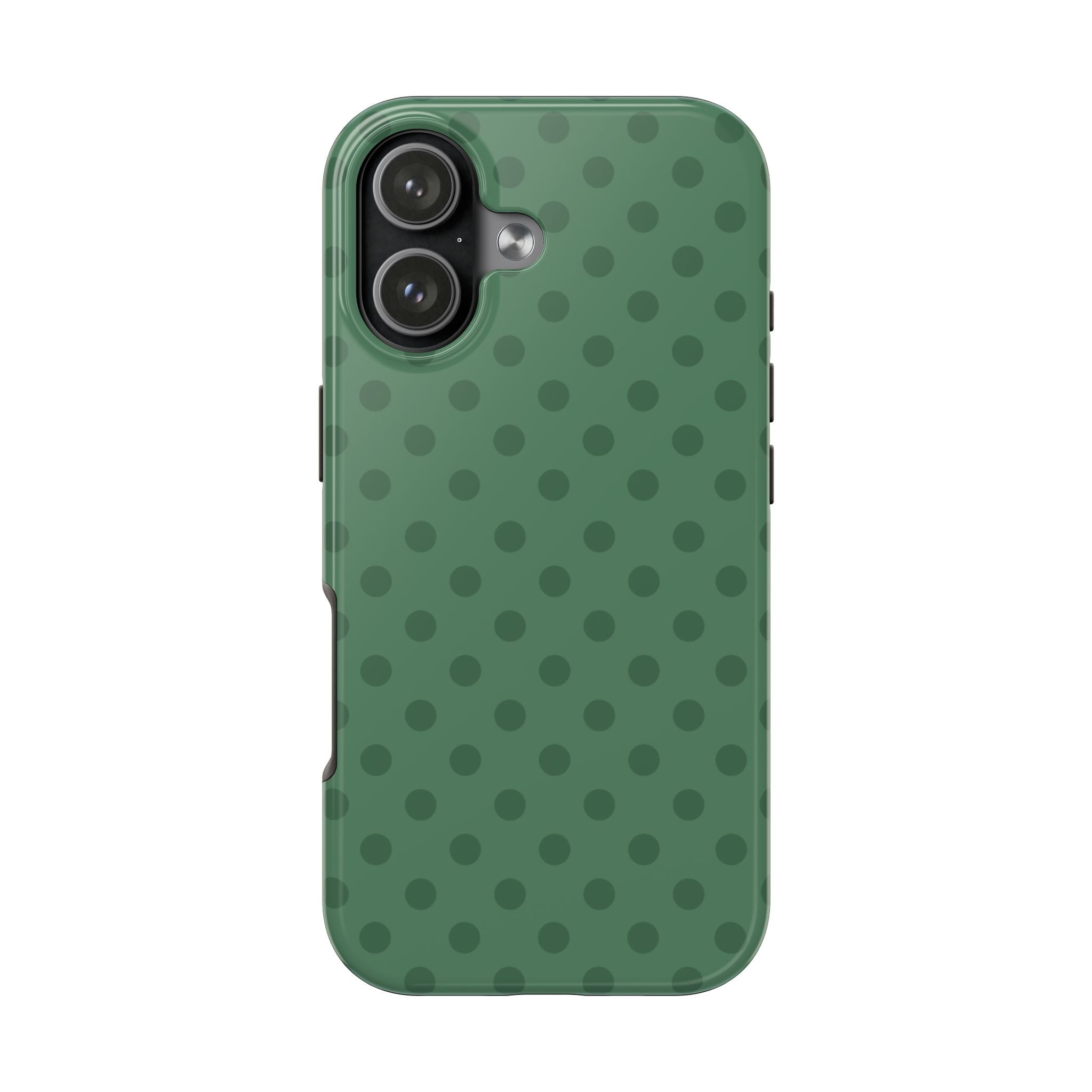 Green polka dot phone case, single rear camera cutout and speaker opening