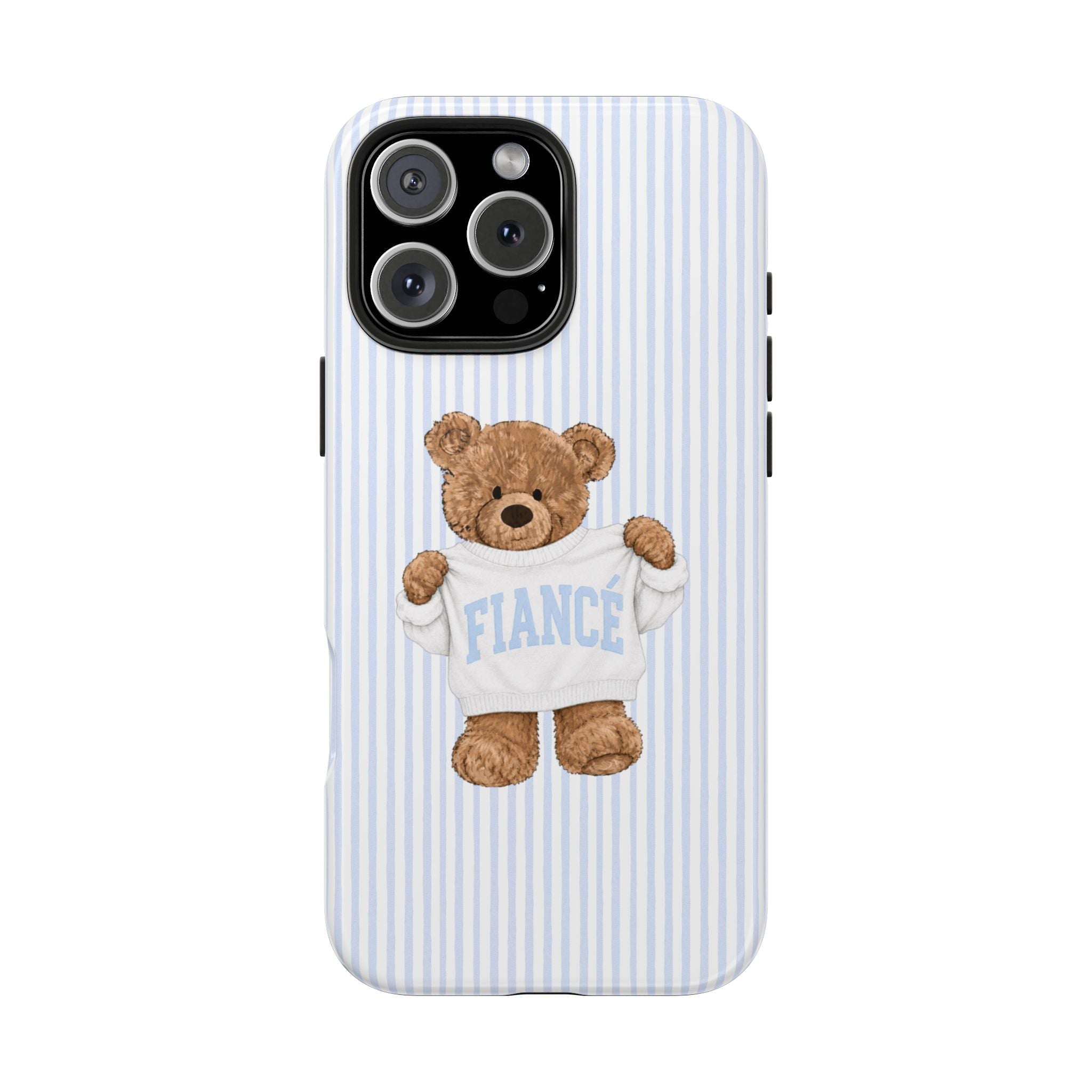 PERSONALIZED VARSITY SWEATER BLUE STRIPES FIANCE CUSTOM TEDDY BEAR NAME PHONE CASE