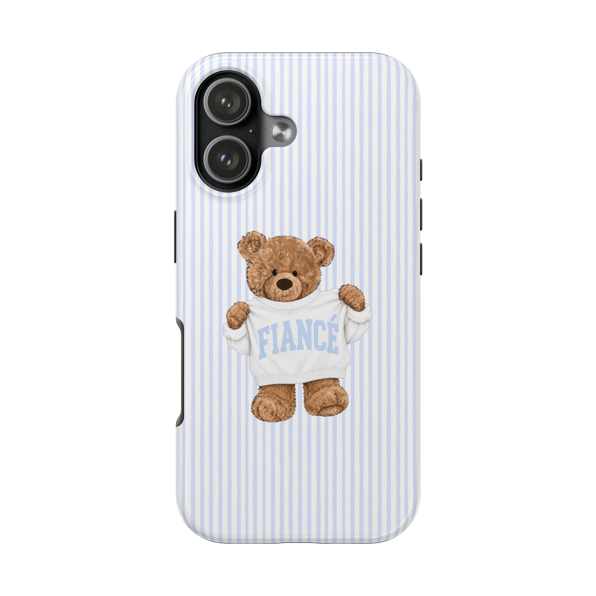 PERSONALIZED VARSITY SWEATER BLUE STRIPES FIANCE CUSTOM TEDDY BEAR NAME PHONE CASE