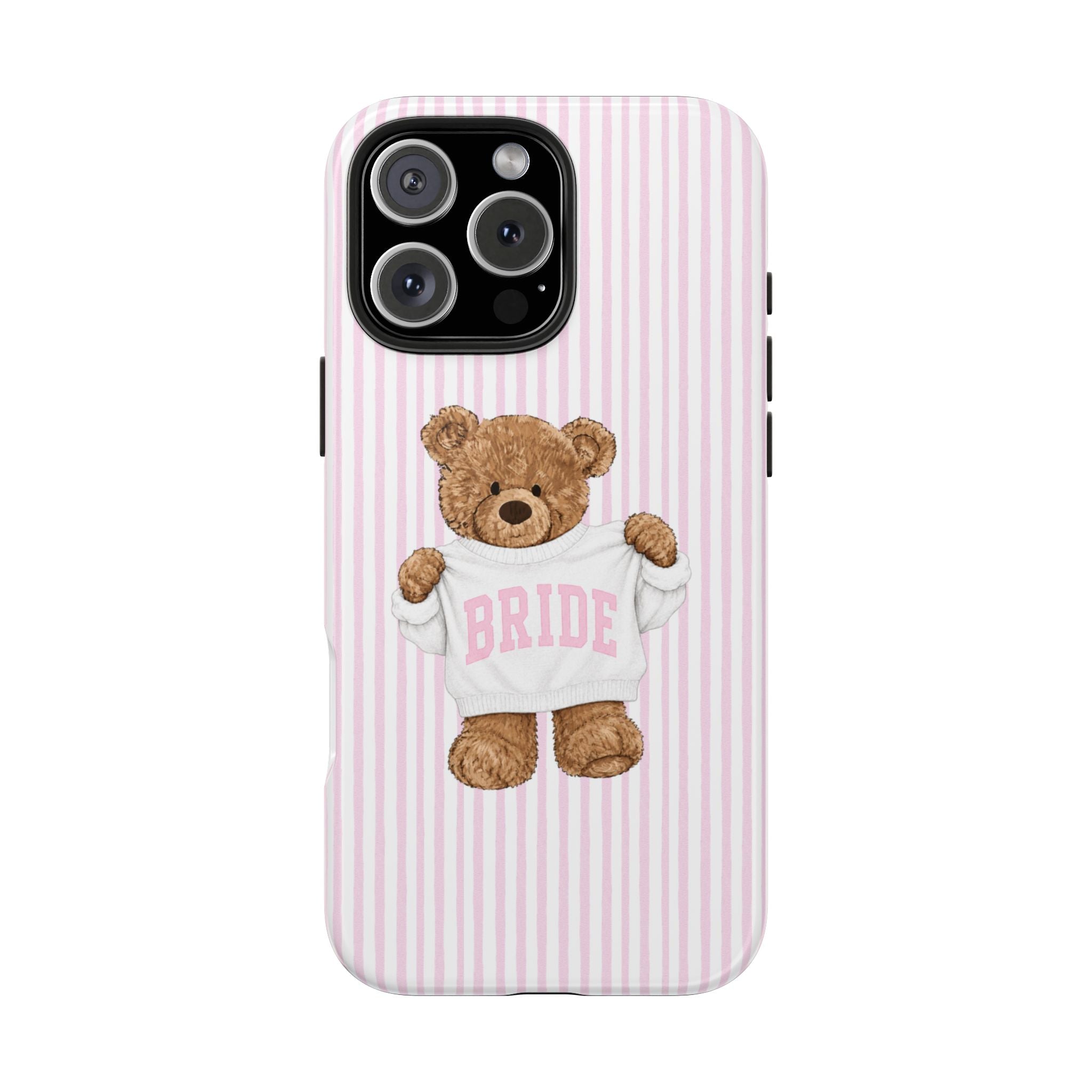 PERSONALIZED VARSITY SWEATER PINK STRIPES BRIDE CUSTOM TEDDY BEAR NAME PHONE CASE
