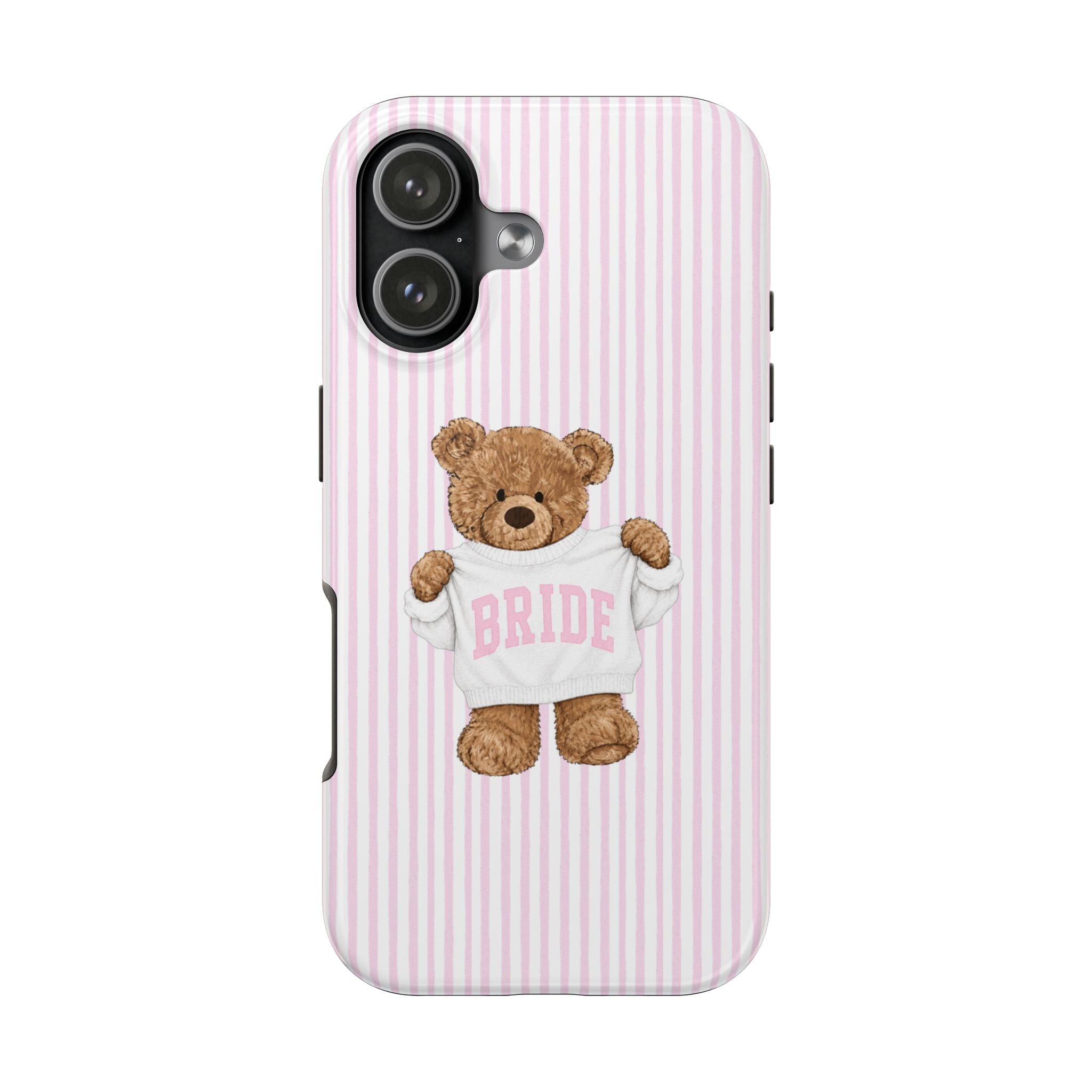 PERSONALIZED VARSITY SWEATER PINK STRIPES BRIDE CUSTOM TEDDY BEAR NAME PHONE CASE