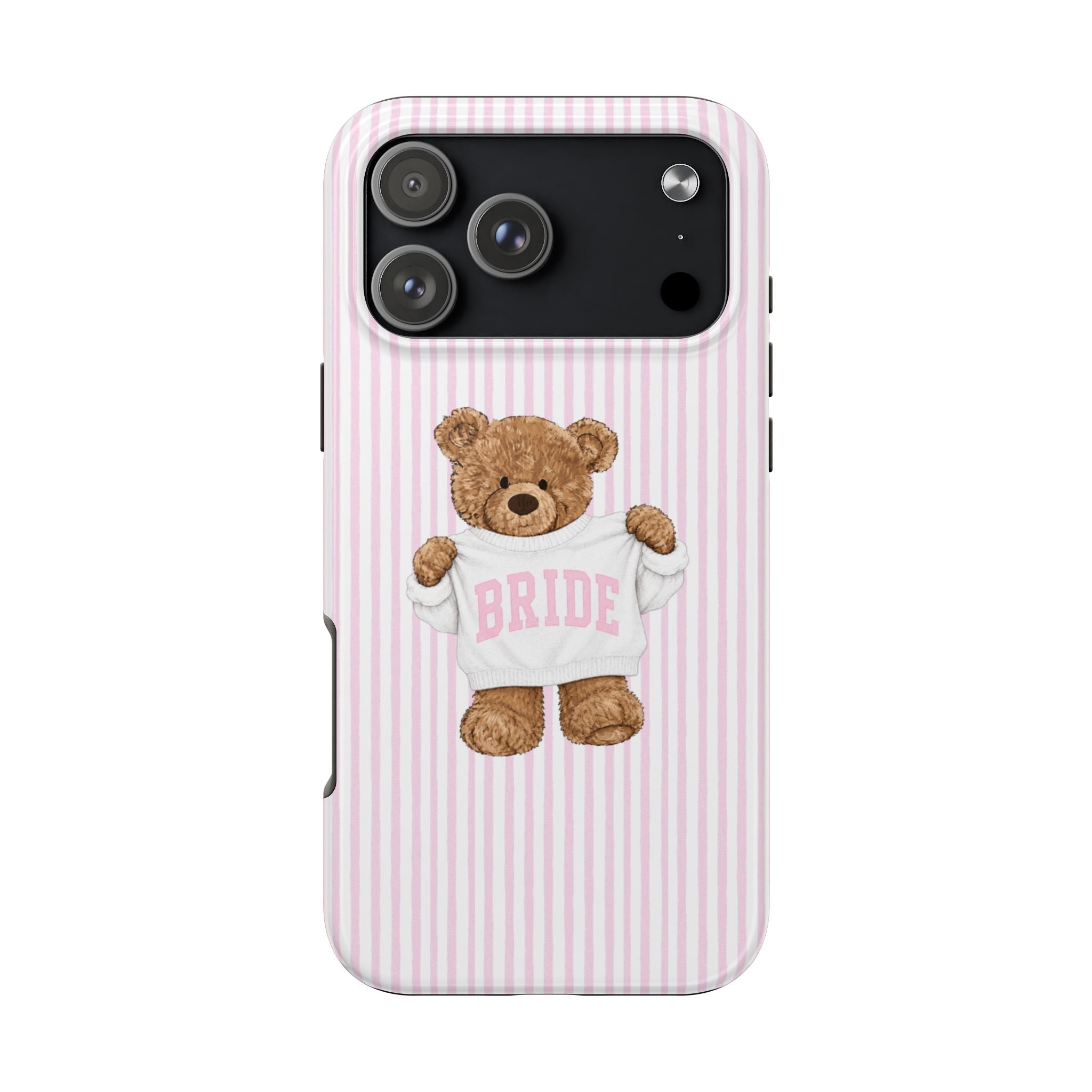 PERSONALIZED VARSITY SWEATER PINK STRIPES BRIDE CUSTOM TEDDY BEAR NAME PHONE CASE