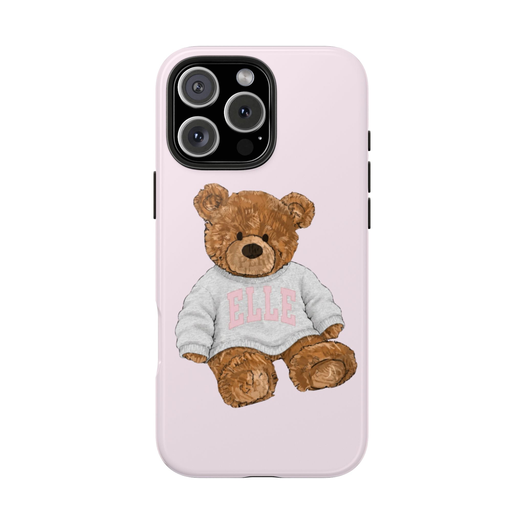 PERSONALIZED VARSITY SWEATER BABY PINK CUSTOM TEDDY BEAR NAME PHONE CASE