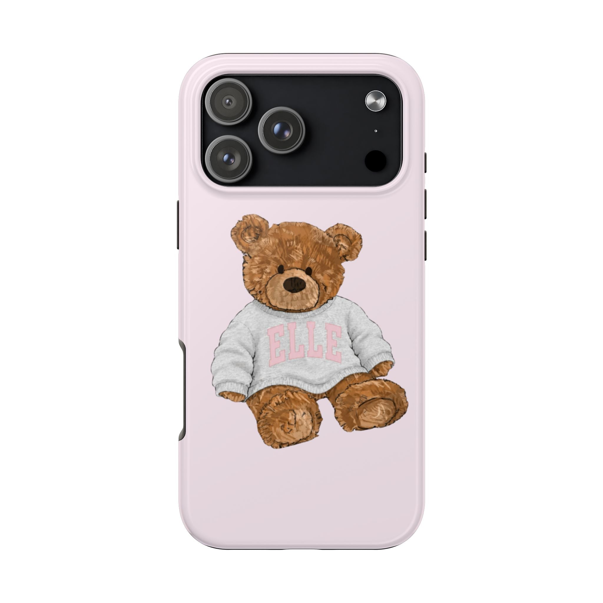 PERSONALIZED VARSITY SWEATER BABY PINK CUSTOM TEDDY BEAR NAME PHONE CASE