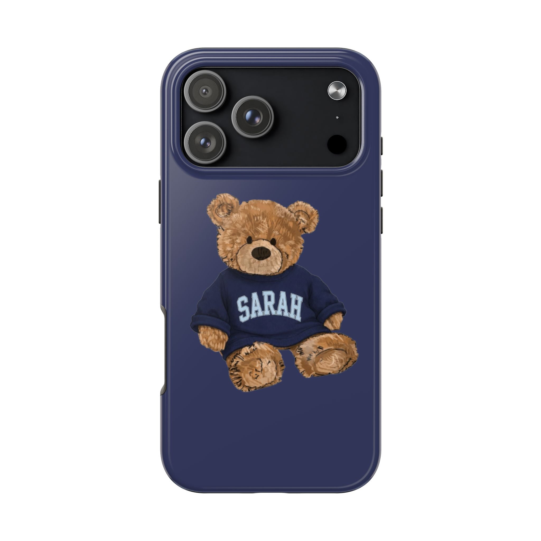 PERSONALIZED VARSITY SWEATER NAVY BLUE CUSTOM TEDDY BEAR NAME PHONE CASE