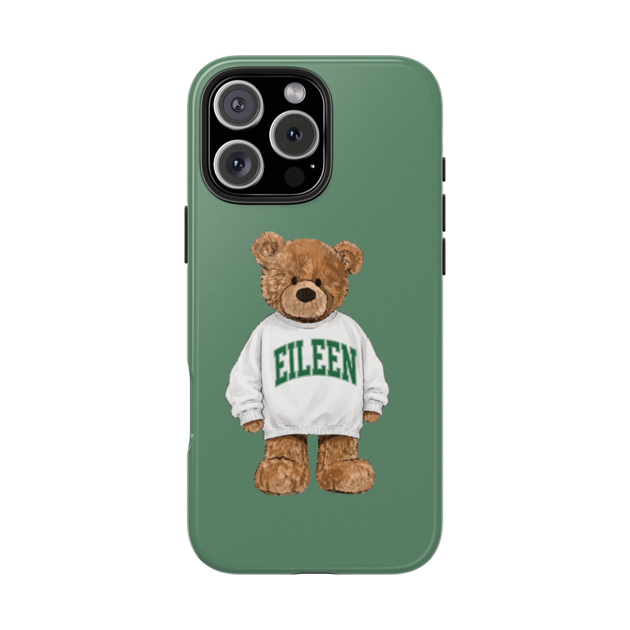 PERSONALIZED VARSITY SWEATER GREEN CUSTOM TEDDY BEAR NAME PHONE CASE