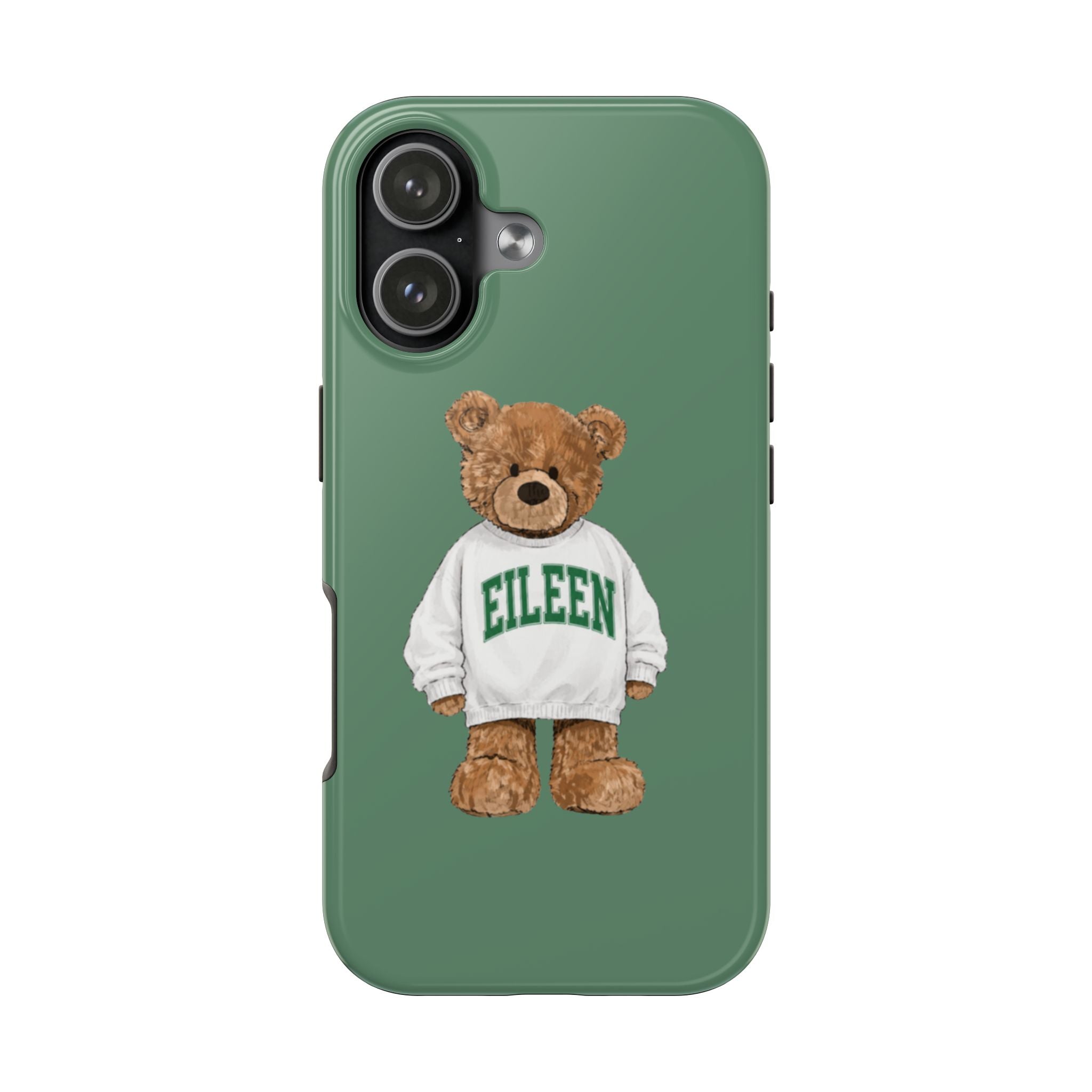 PERSONALIZED VARSITY SWEATER GREEN CUSTOM TEDDY BEAR NAME PHONE CASE