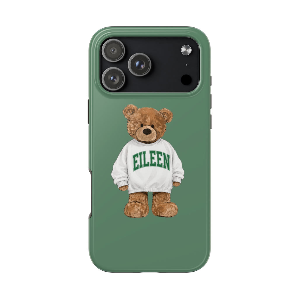 PERSONALIZED VARSITY SWEATER GREEN CUSTOM TEDDY BEAR NAME PHONE CASE
