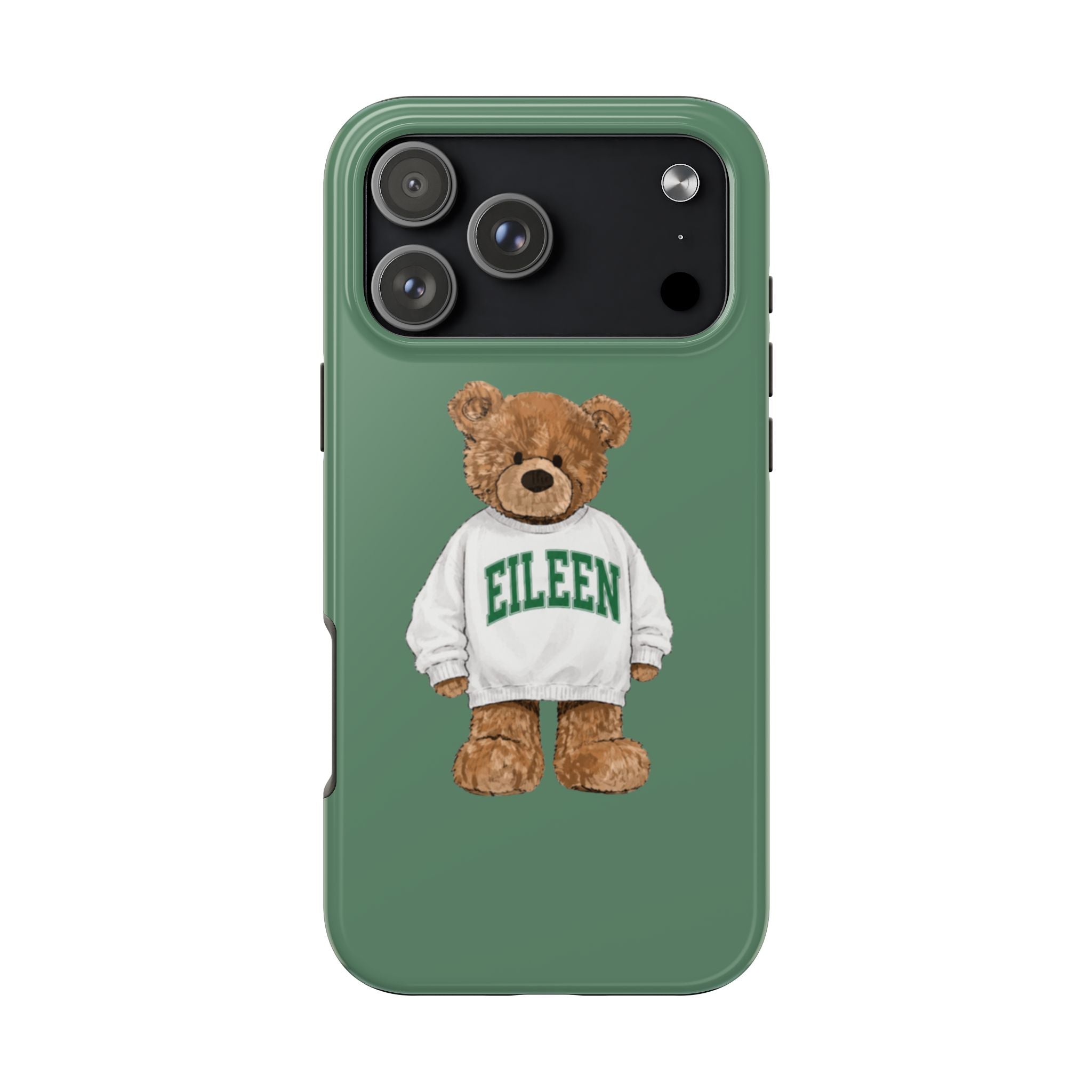 PERSONALIZED VARSITY SWEATER GREEN CUSTOM TEDDY BEAR NAME PHONE CASE