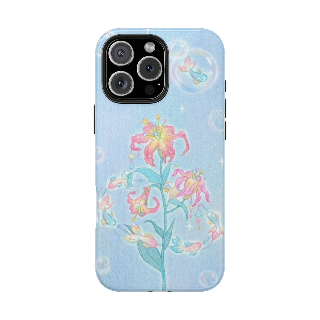 BLUE WHIMSY FLOWER BUBBLES PHONE CASE