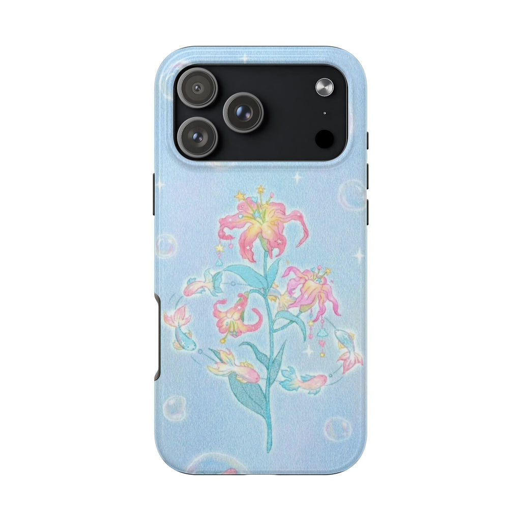 BLUE WHIMSY FLOWER BUBBLES PHONE CASE