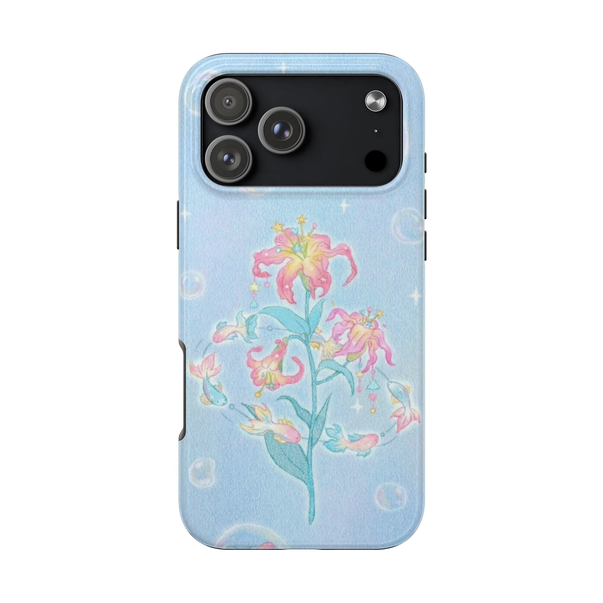 BLUE WHIMSY FLOWER BUBBLES PHONE CASE