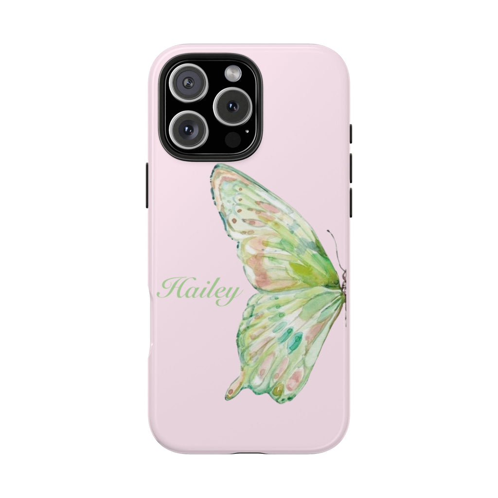 PERSONALIZED GREEN BUTTERFLY PINK CUSTOM NAME PHONE CASE