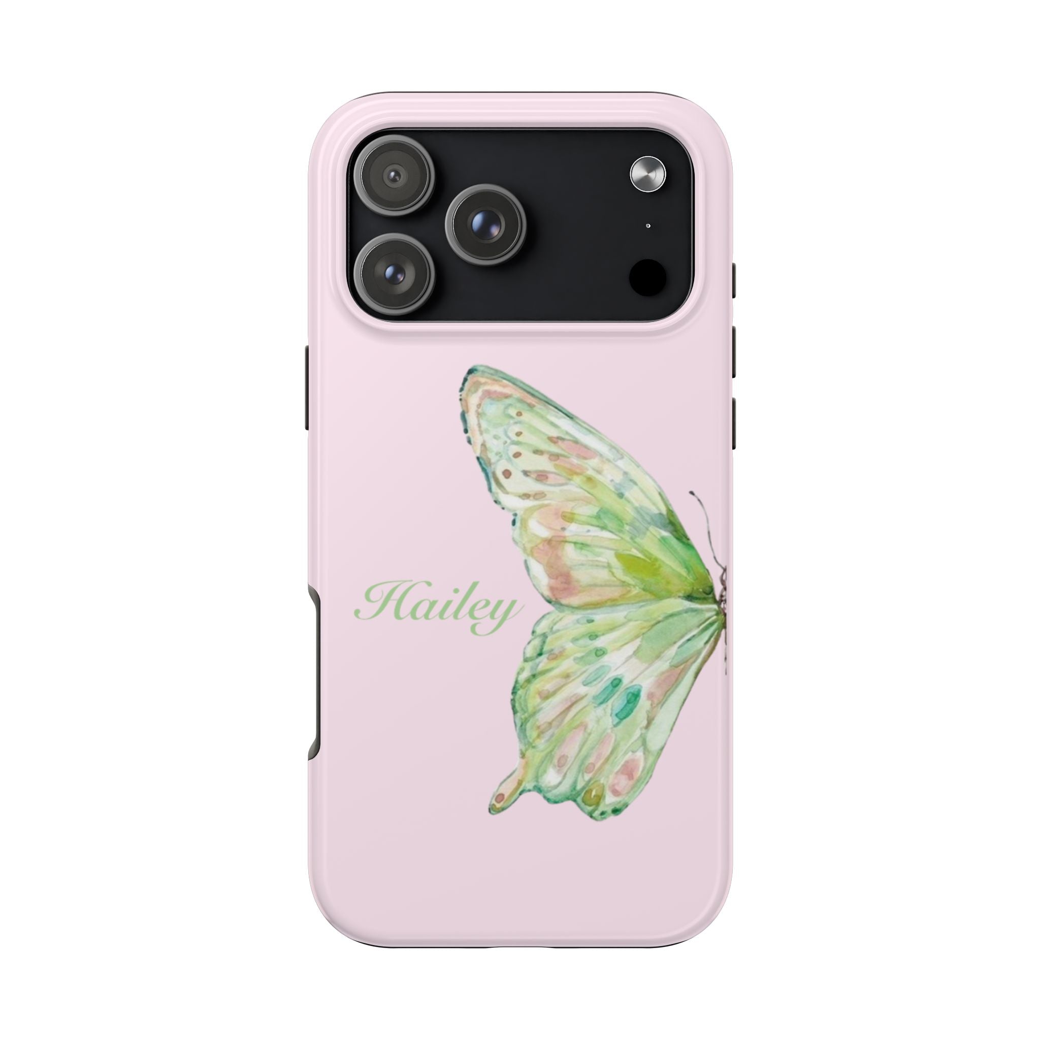 PERSONALIZED GREEN BUTTERFLY PINK CUSTOM NAME PHONE CASE