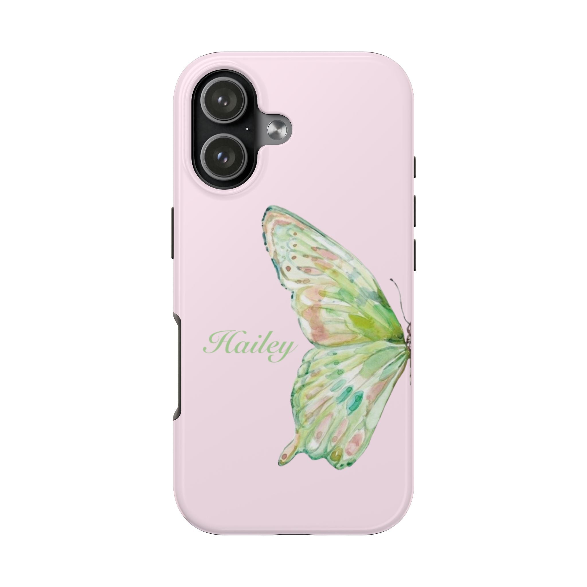 PERSONALIZED GREEN BUTTERFLY PINK CUSTOM NAME PHONE CASE