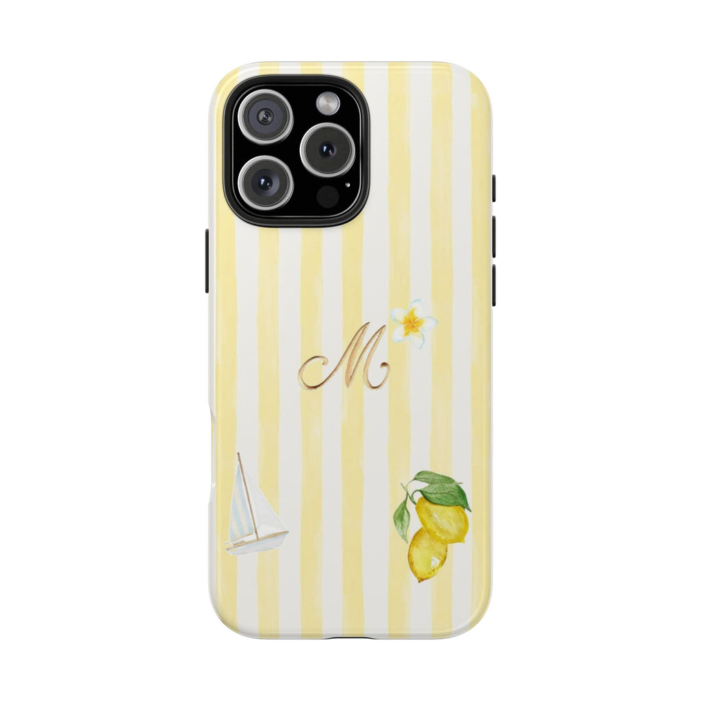 PERSONALIZED YELLOW STRIPES SUMMER GOLD INITIAL LEMON SAILOR CUSTOM PHONE CASE