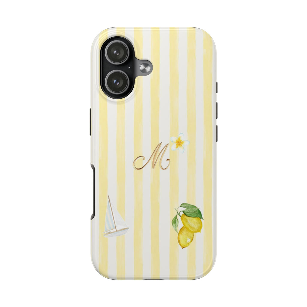 PERSONALIZED YELLOW STRIPES SUMMER GOLD INITIAL LEMON SAILOR CUSTOM PHONE CASE