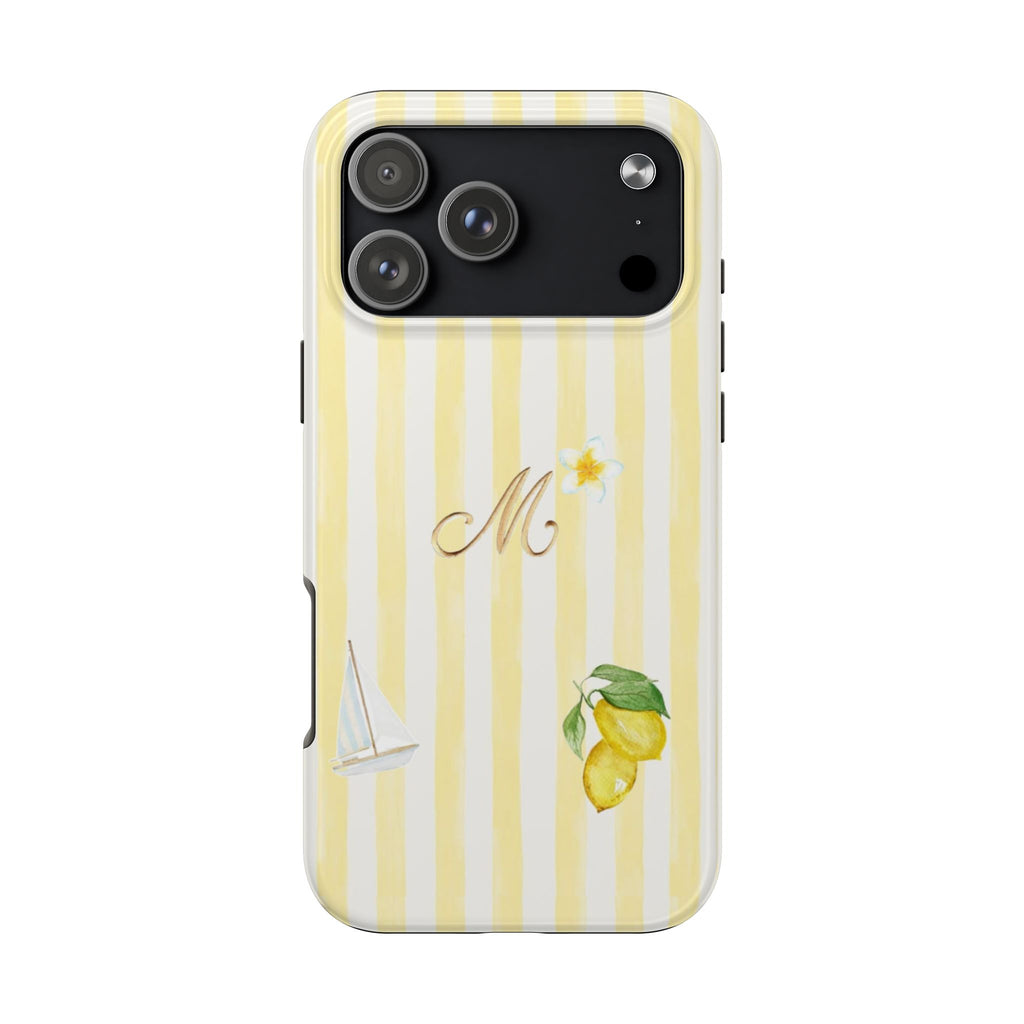 PERSONALIZED YELLOW STRIPES SUMMER GOLD INITIAL LEMON SAILOR CUSTOM PHONE CASE