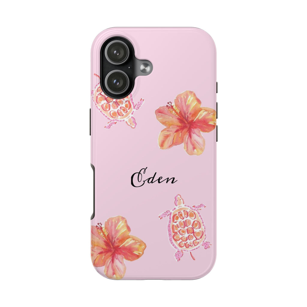 PERSONALIZED PINK SEA TURTLES FLOWER CUSTOM NAME PHONE CASE