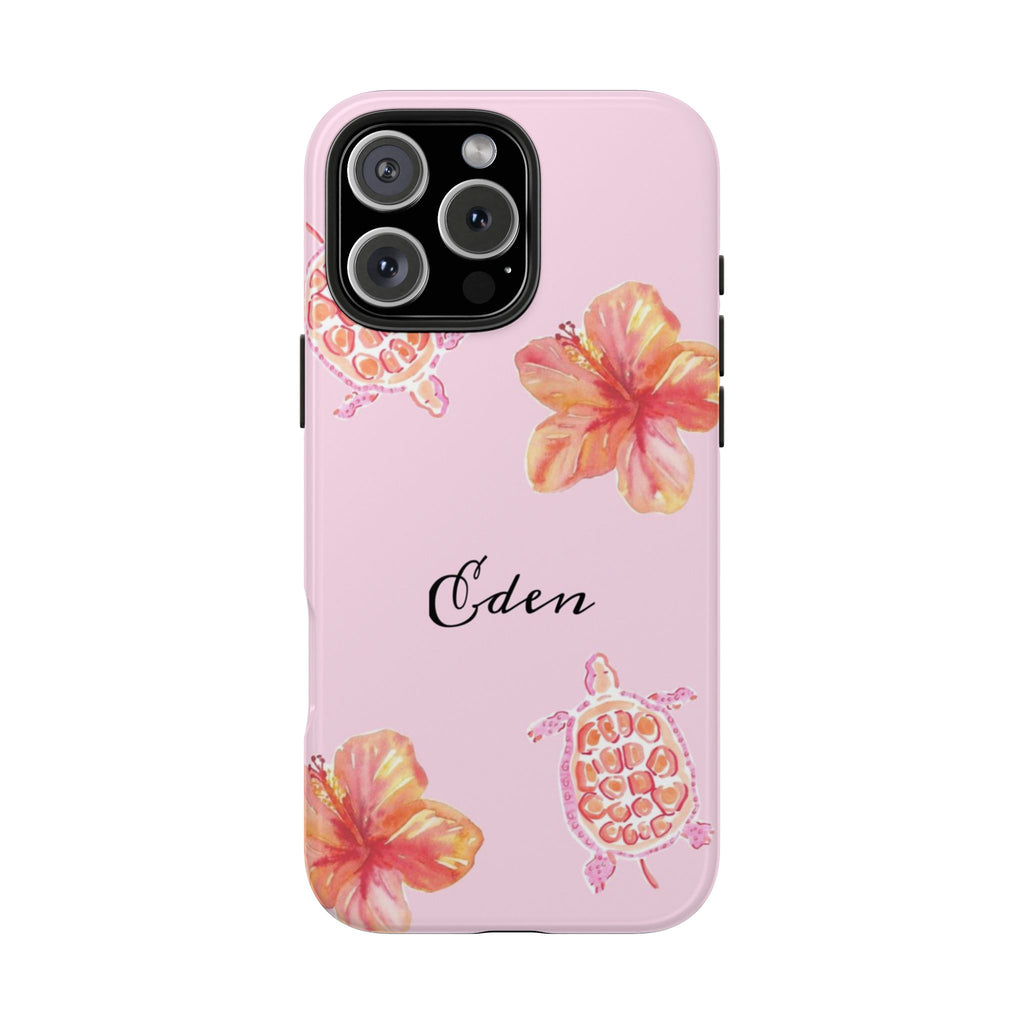 PERSONALIZED PINK SEA TURTLES FLOWER CUSTOM NAME PHONE CASE