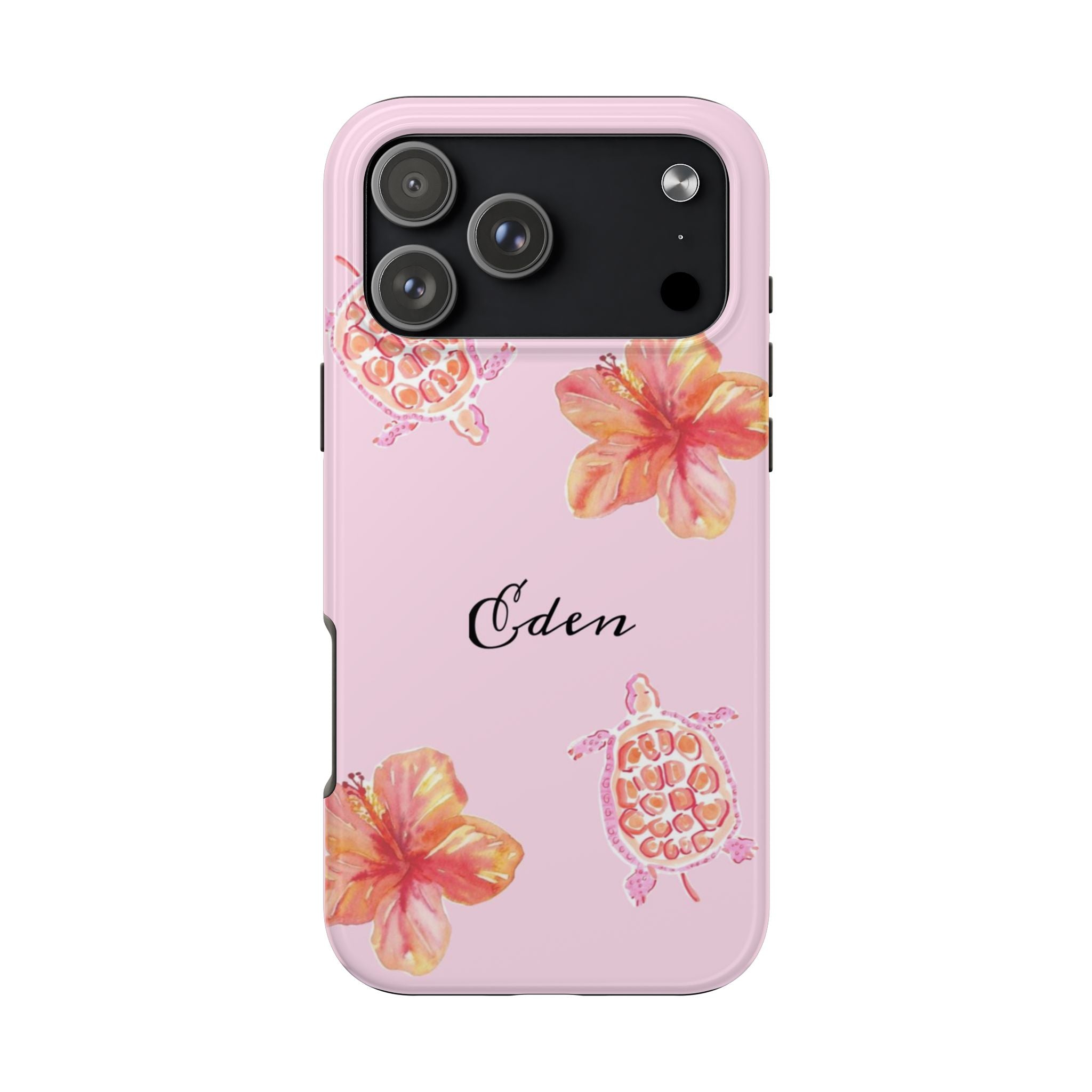 PERSONALIZED PINK SEA TURTLES FLOWER CUSTOM NAME PHONE CASE