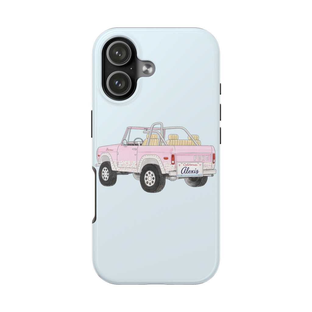 PERSONALIZED BLUE & PINK VINTAGE BRONCO LICENSE PLATE CUSTOM NAME PHONE CASE