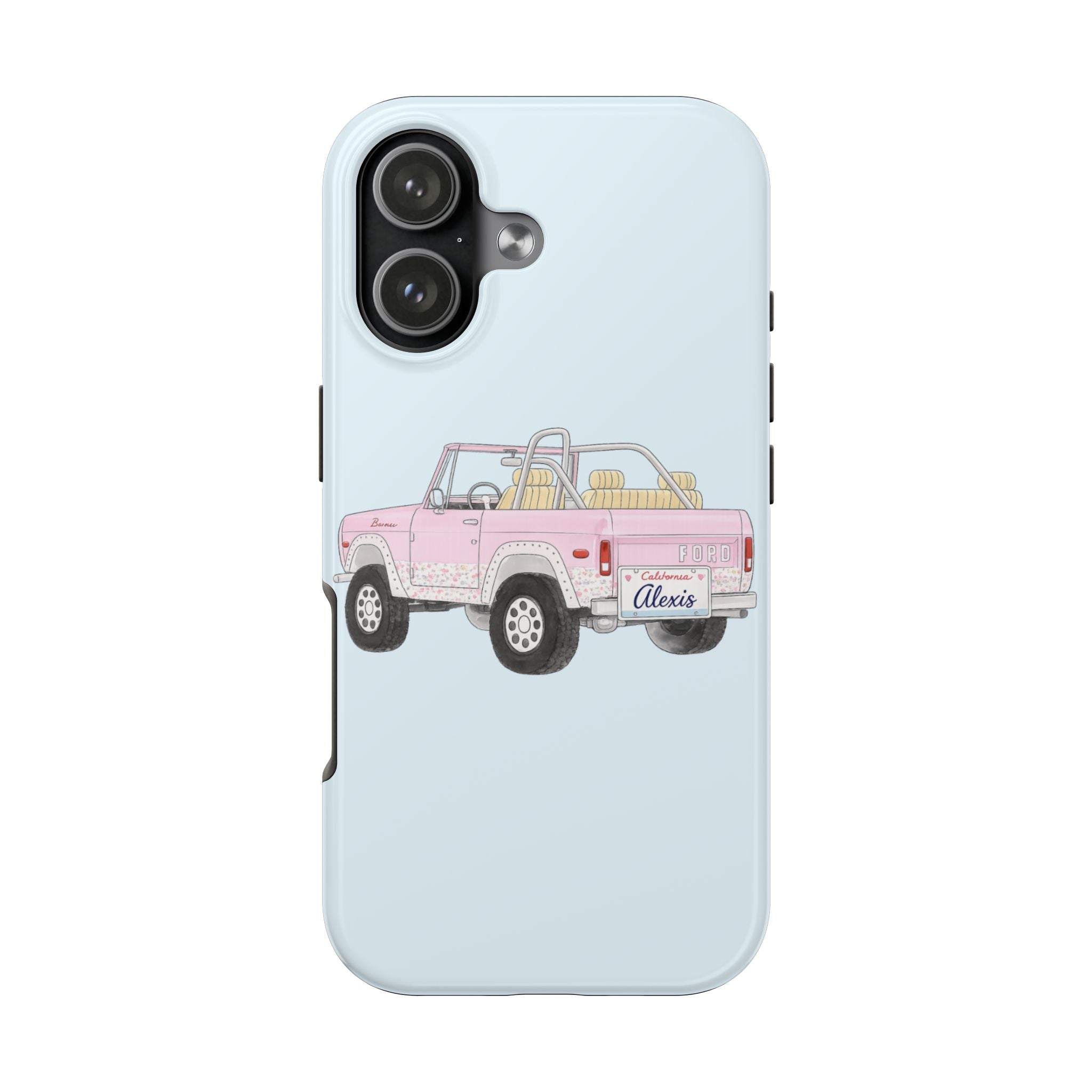 PERSONALIZED BLUE & PINK VINTAGE BRONCO LICENSE PLATE CUSTOM NAME PHONE CASE