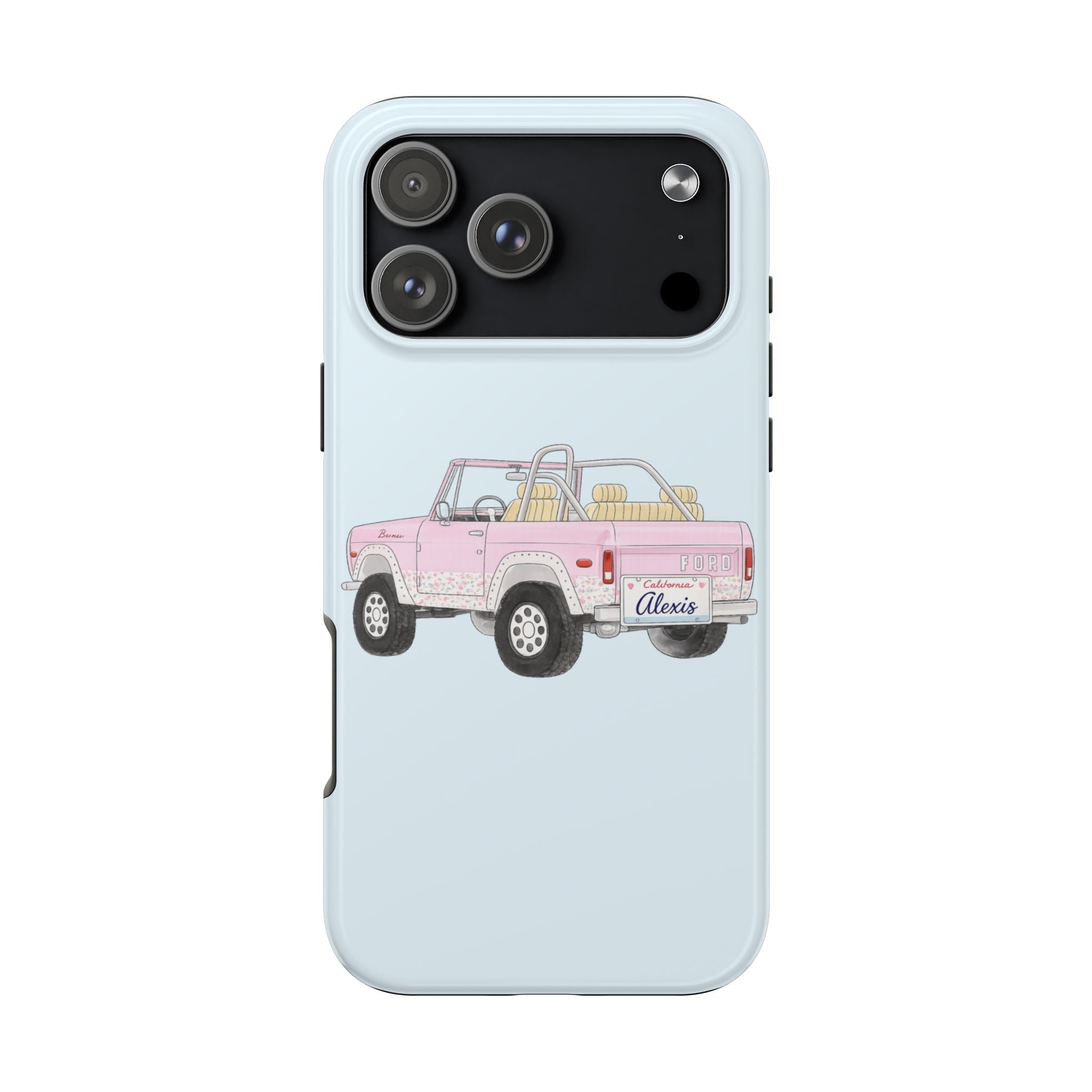 PERSONALIZED BLUE & PINK VINTAGE BRONCO LICENSE PLATE CUSTOM NAME PHONE CASE