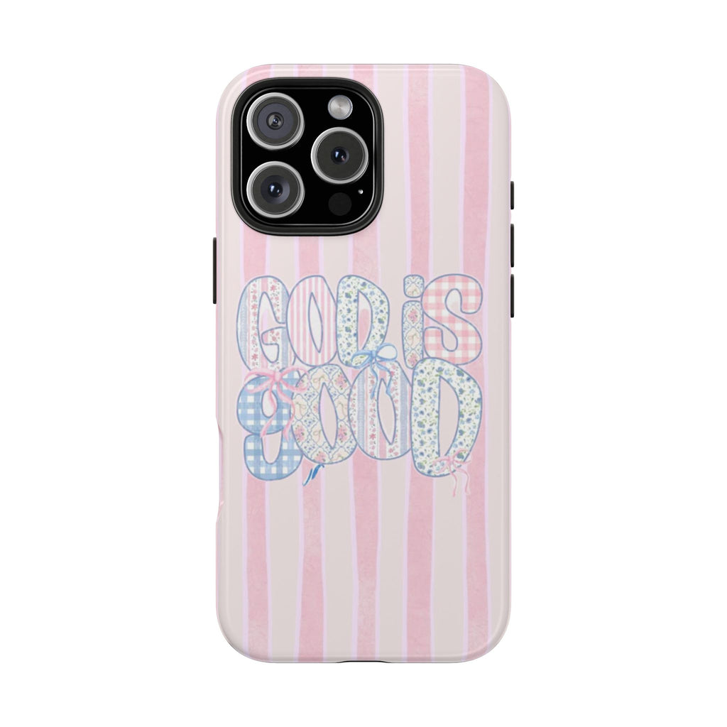 PINK STRIPES GOD IS GOOD PHONE CASE