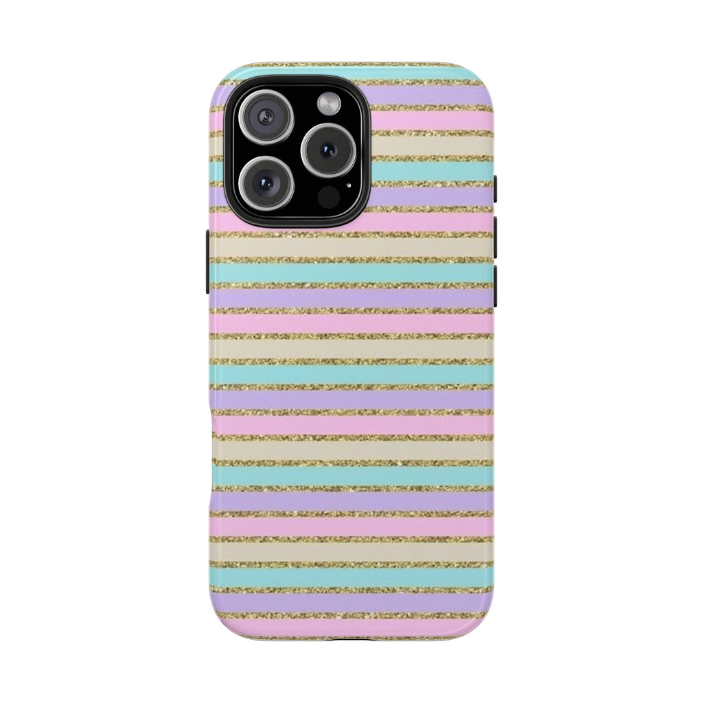 PASTEL GOLD GLITTER STRIPES PHONE CASE