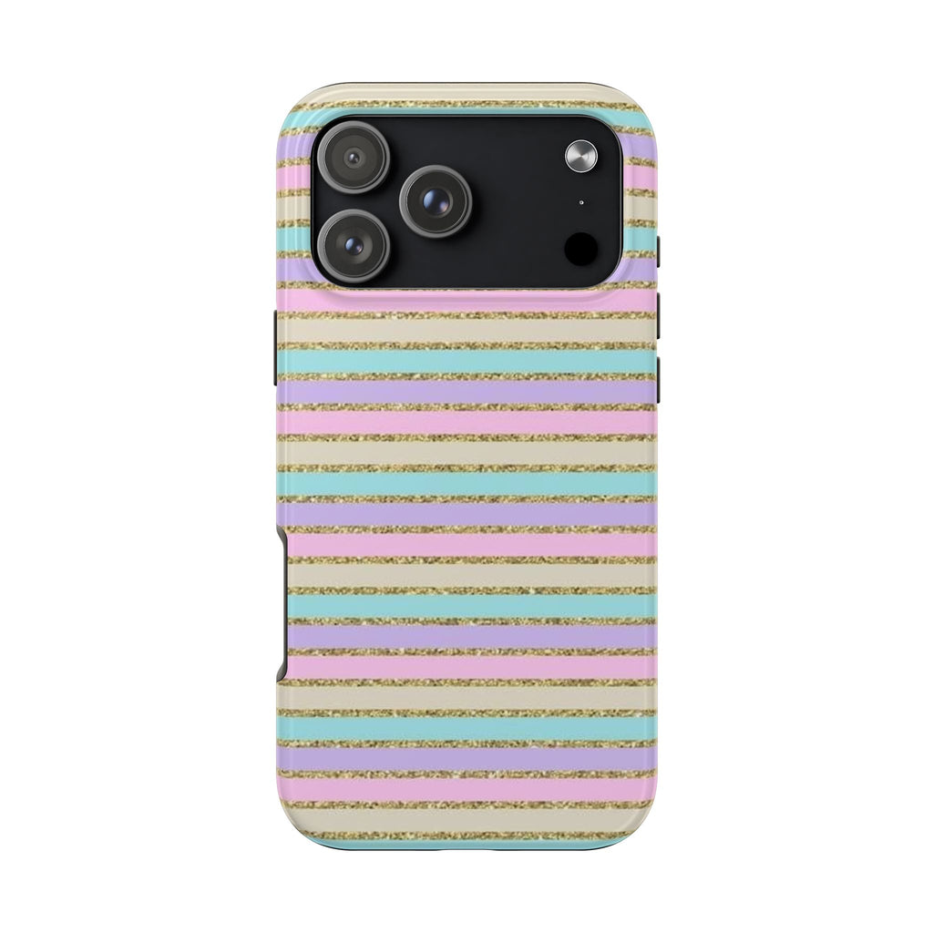 PASTEL GOLD GLITTER STRIPES PHONE CASE