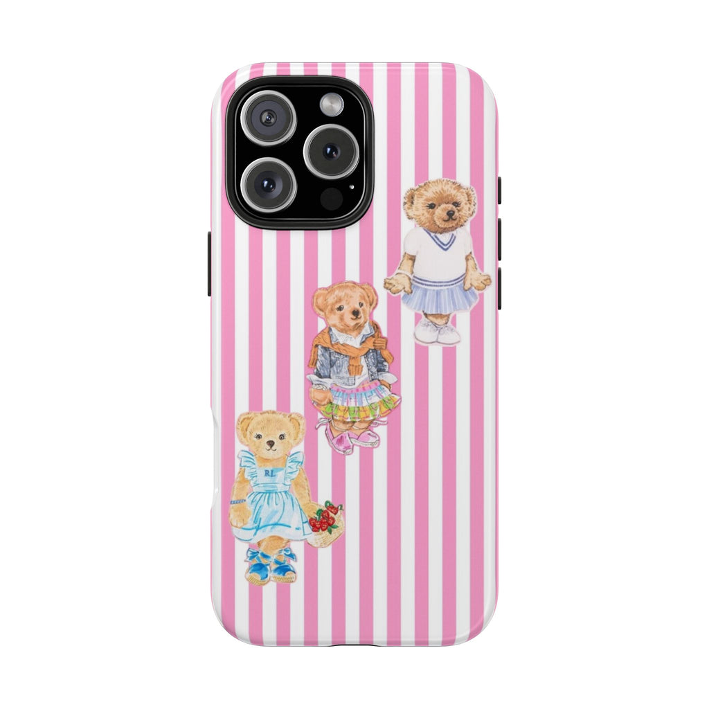 PINK STRIPES RL GIRLHOOD TEDDY BEARS PHONE CASE
