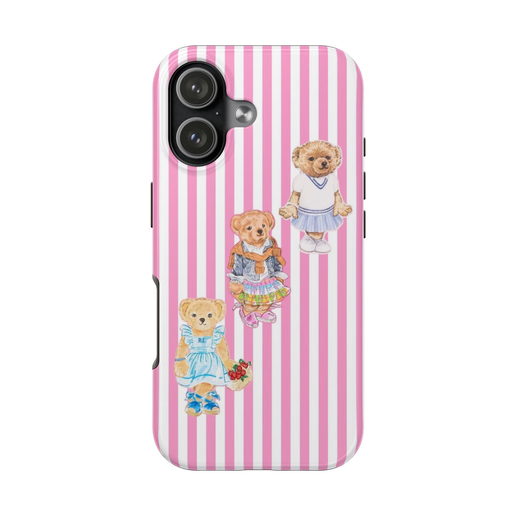 PINK STRIPES RL GIRLHOOD TEDDY BEARS PHONE CASE