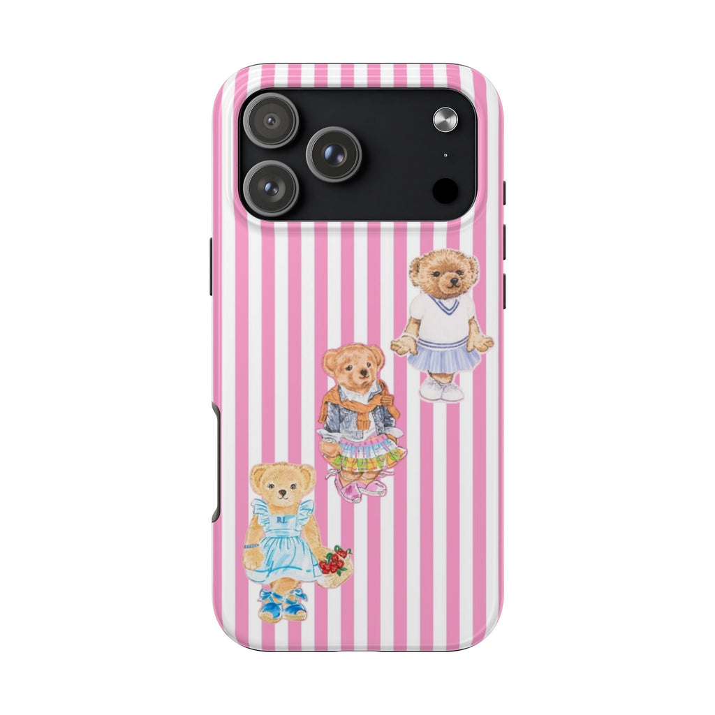 PINK STRIPES RL GIRLHOOD TEDDY BEARS PHONE CASE