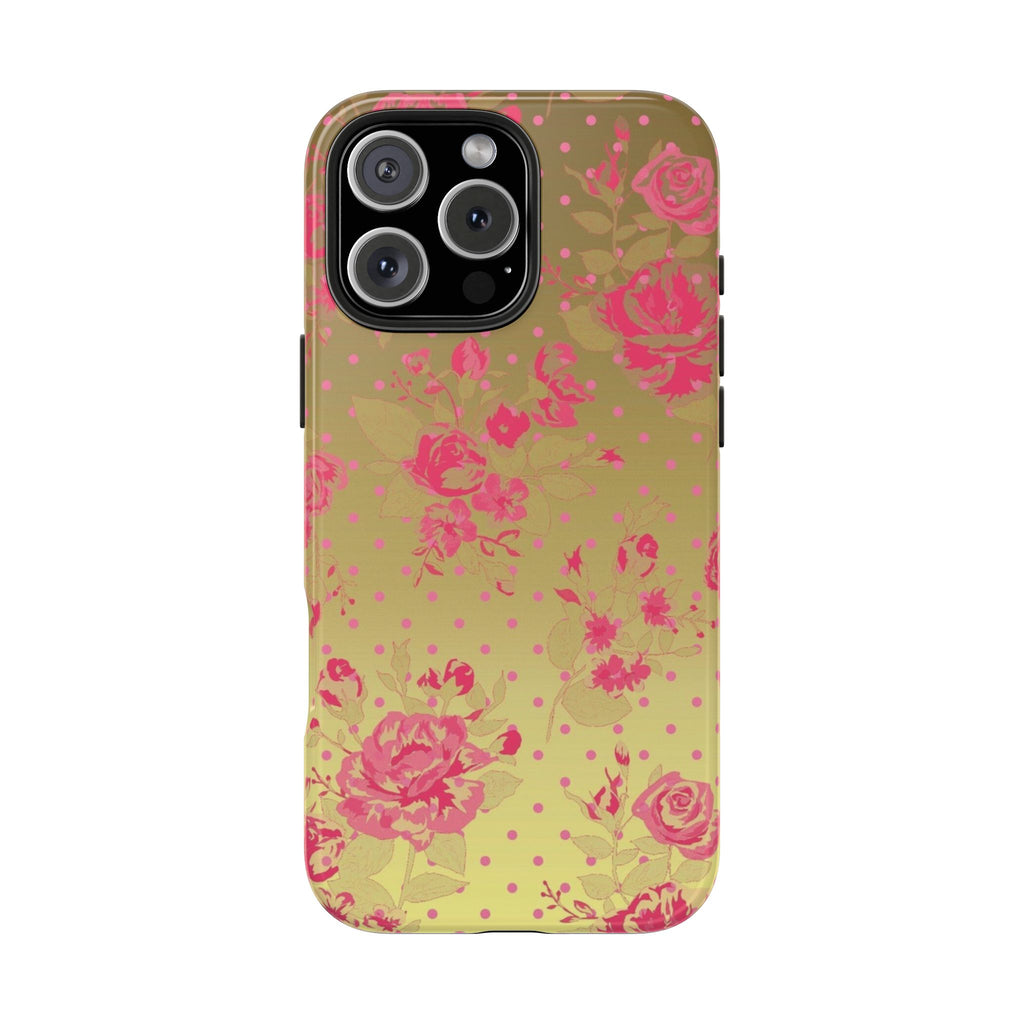 GOLD MAGENTA POLKA DOTS FLORAL PHONE CASE