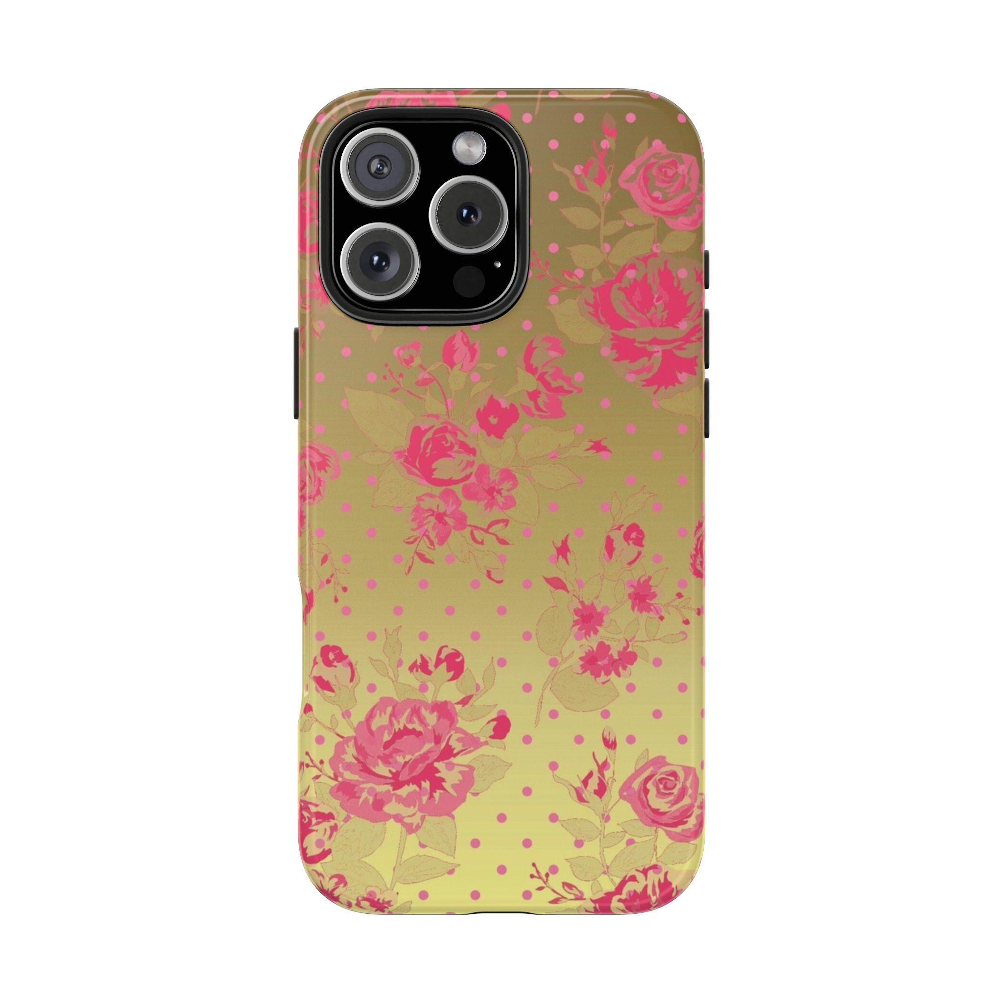 GOLD MAGENTA POLKA DOTS FLORAL PHONE CASE