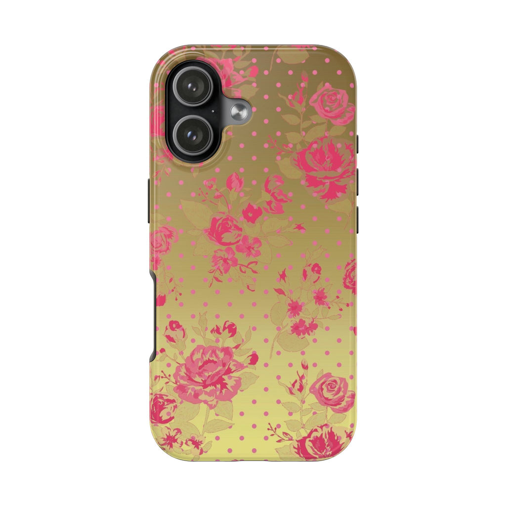 GOLD MAGENTA POLKA DOTS FLORAL PHONE CASE