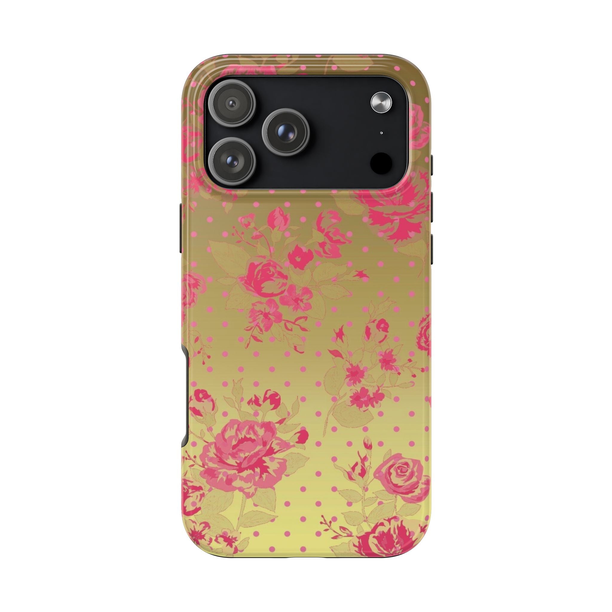 GOLD MAGENTA POLKA DOTS FLORAL PHONE CASE