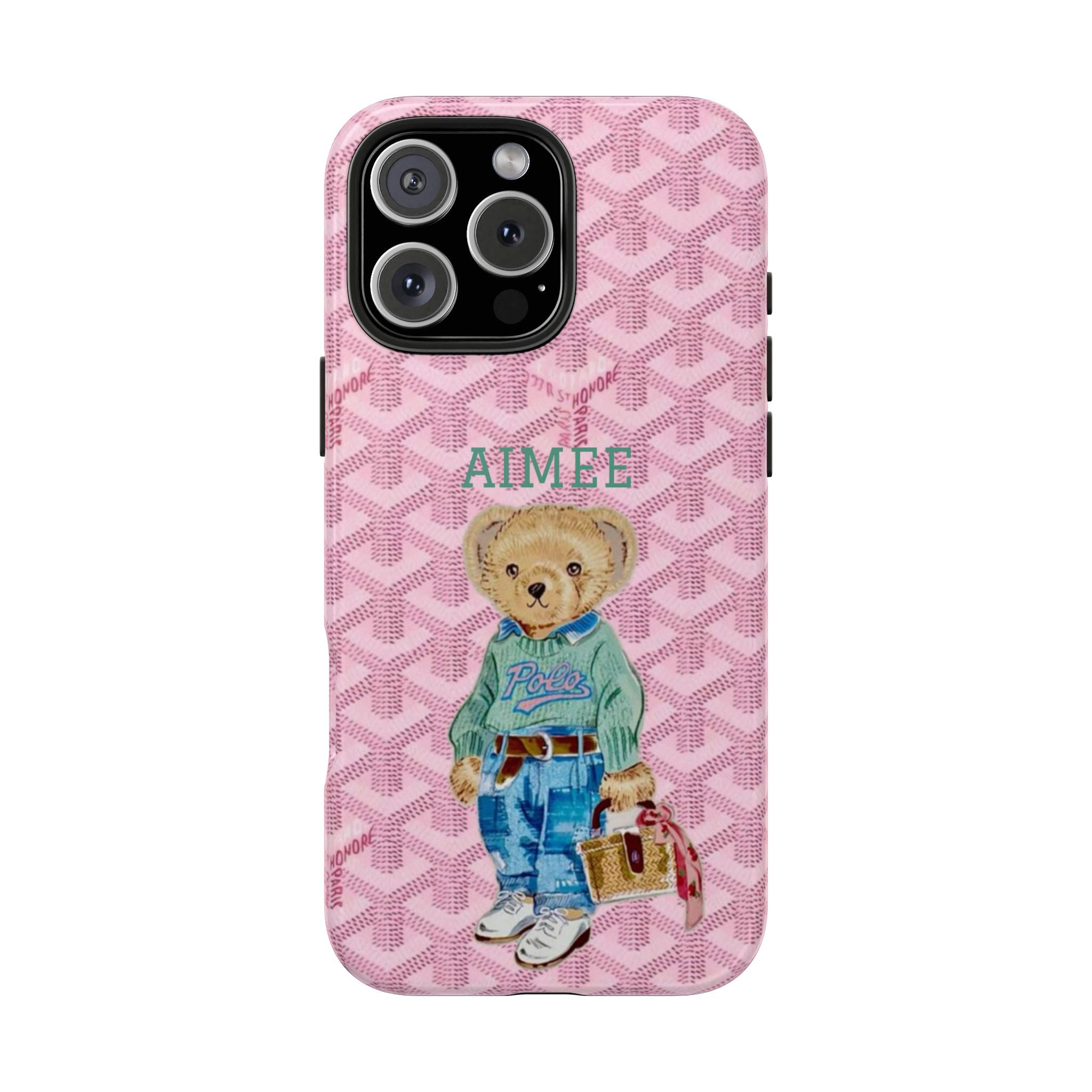 PERSONALIZED PINK GOYARD RL TEDDY BEAR CUSTOM NAME PHONE CASE