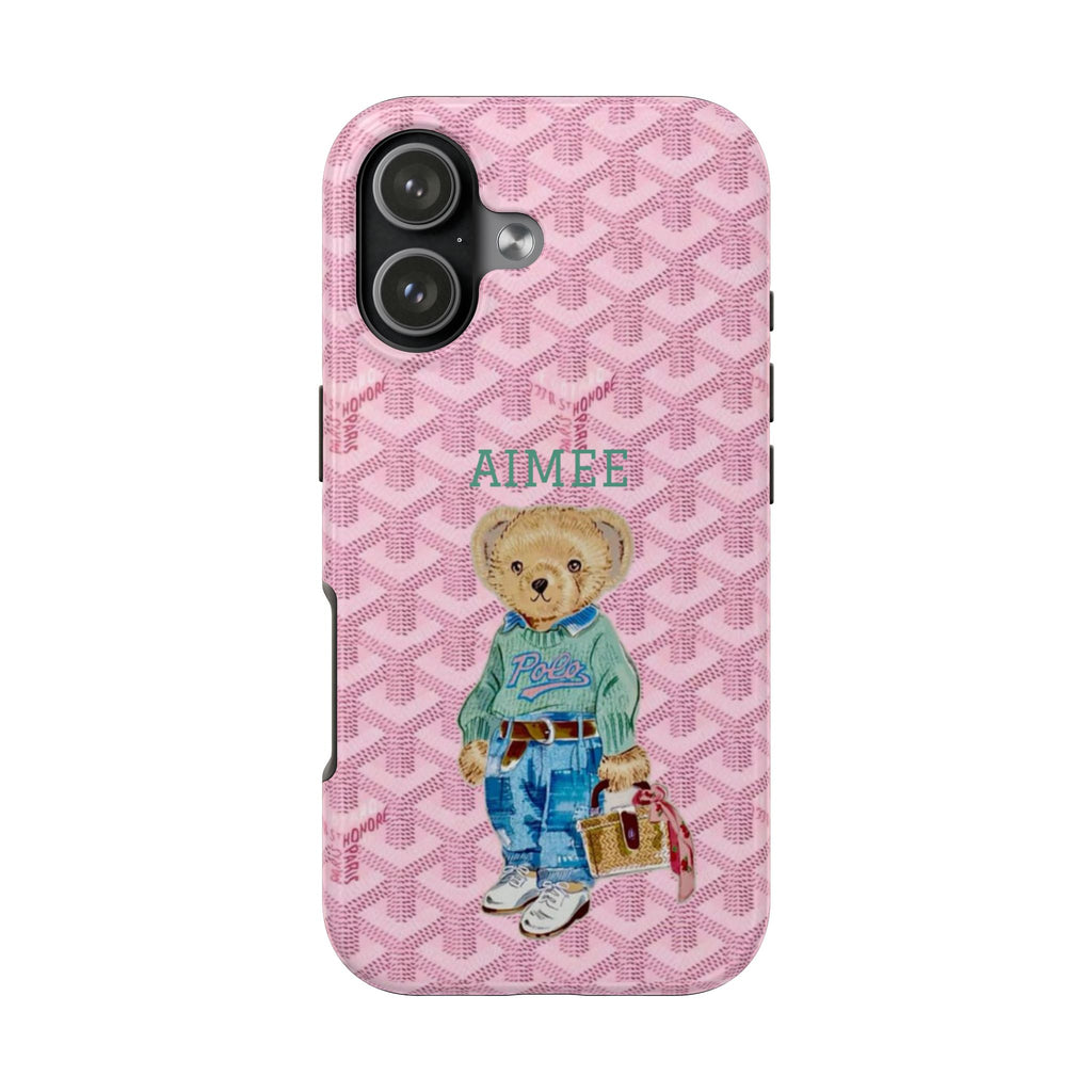 PERSONALIZED PINK GOYARD RL TEDDY BEAR CUSTOM NAME PHONE CASE